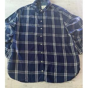 JACHS Girlfriend Men’s XXL Plaid Flannel Button Up Shirt Navy Blue Long Sleeve